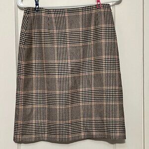 Ann Taylor 100% wool skirt plaid gingham brown pink preppy academia 4 petite